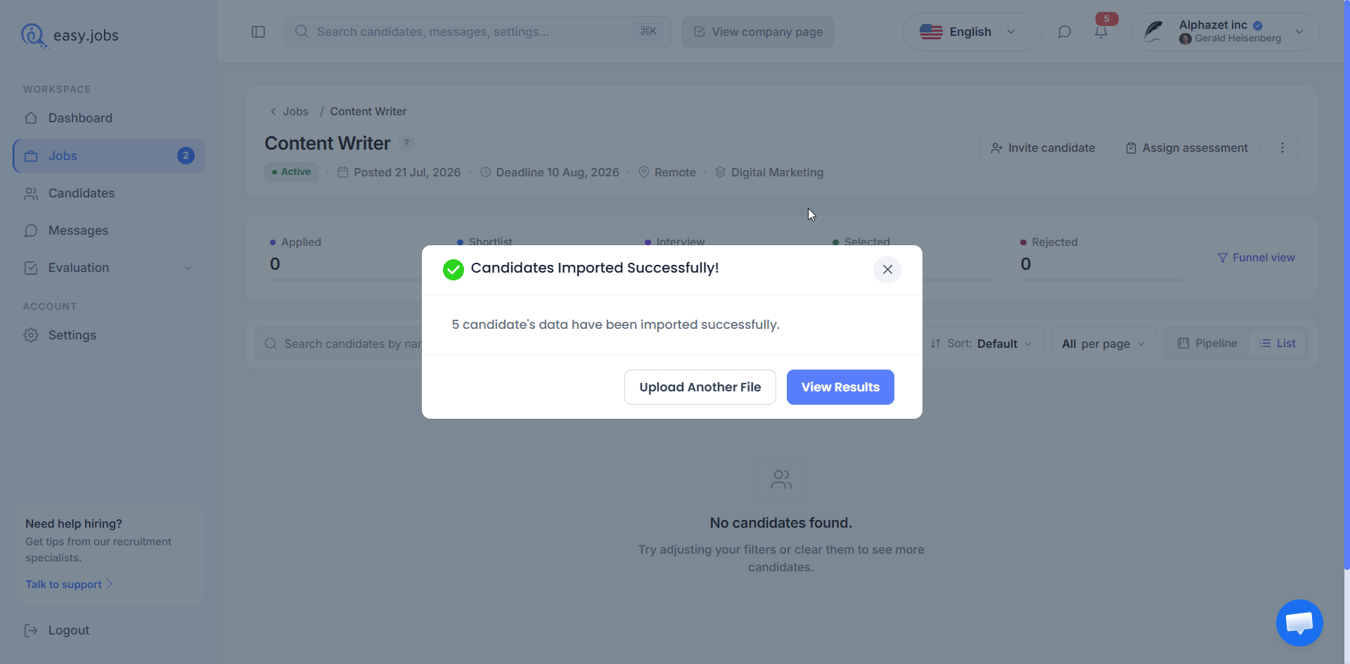 Wie importiert man Kandidaten in Stellenanzeigen bei easy.jobs? 6 How to Import Candidates