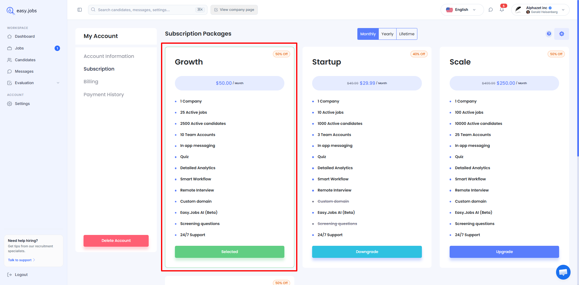 easy.jobs-এ প্রার্থী সীমা কীভাবে পরিচালনা করবেন? ৭ Upgrade easy.jobs Plan