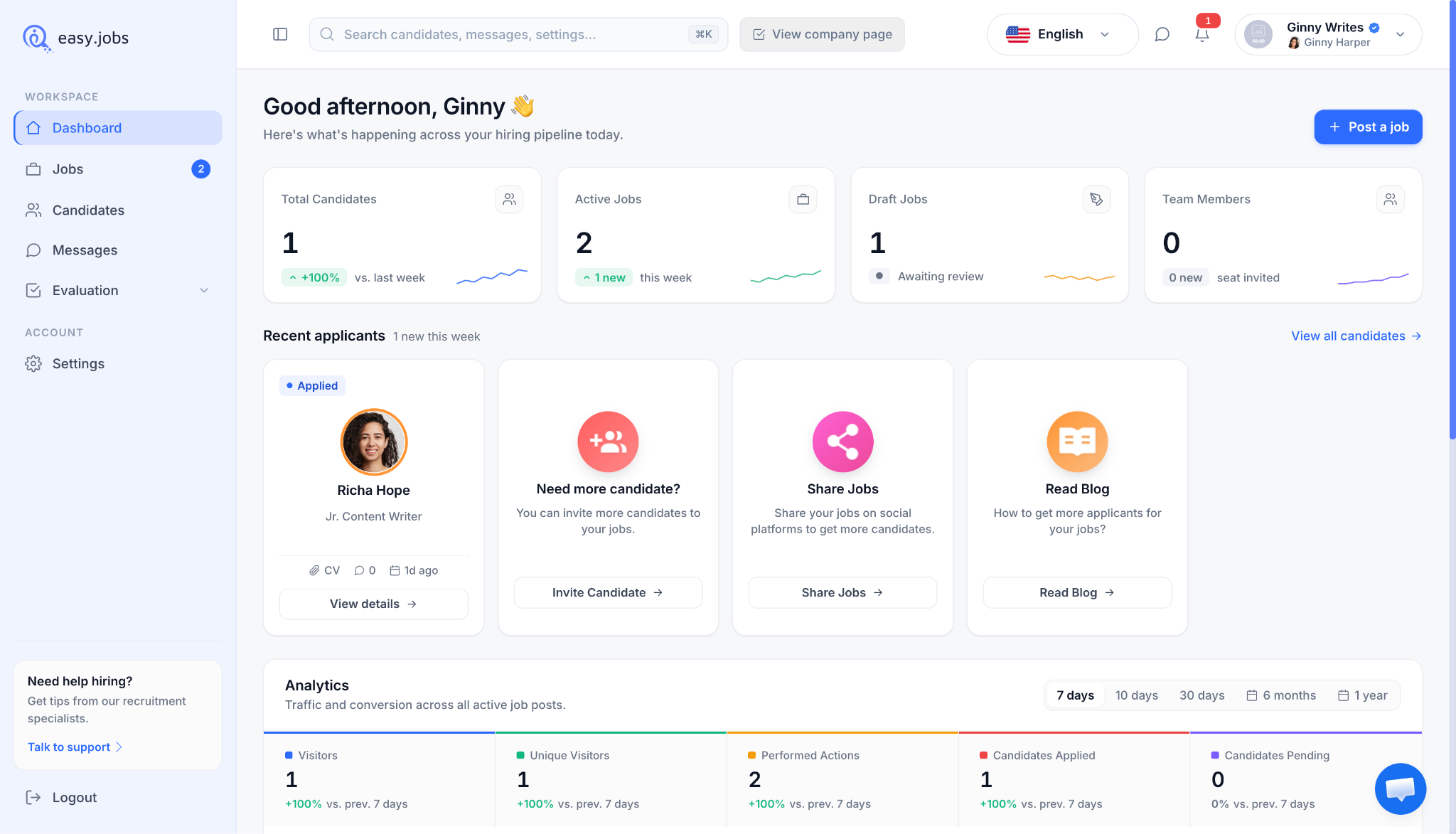 A New Look for easy.jobs: Your Recruitment Dashboard Redesigned for Speed, Clarity & What’s Next? 3 recruitment dashboard