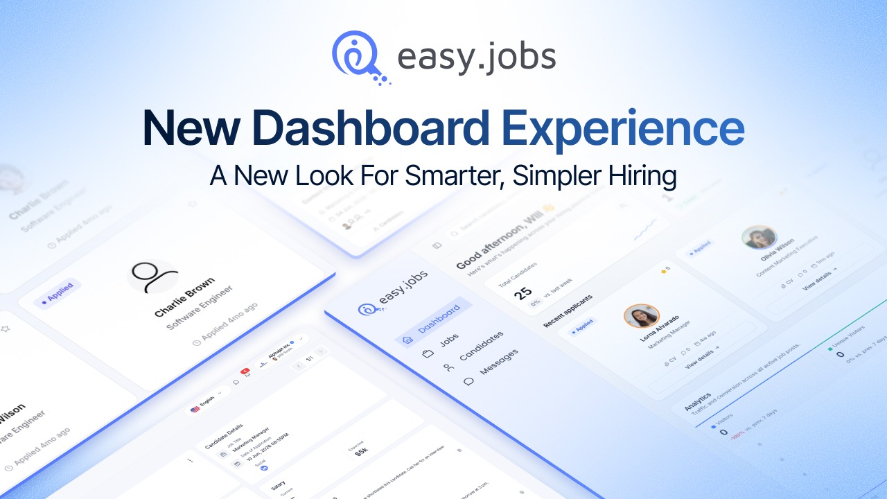 A New Look for easy.jobs: Your Recruitment Dashboard Redesigned for Speed, Clarity & What’s Next? 1 recruitment dashboard
