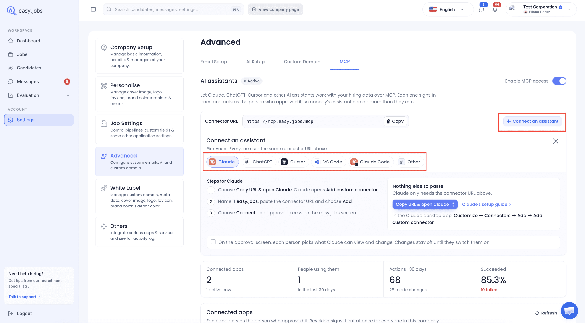 Connect an assistant panel to choose your AI assistant